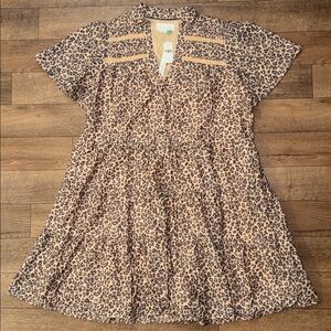 Anthropologie Size 1X Georgina Tiered Mini Dress NWT Cheetah Animal Print Cutesy